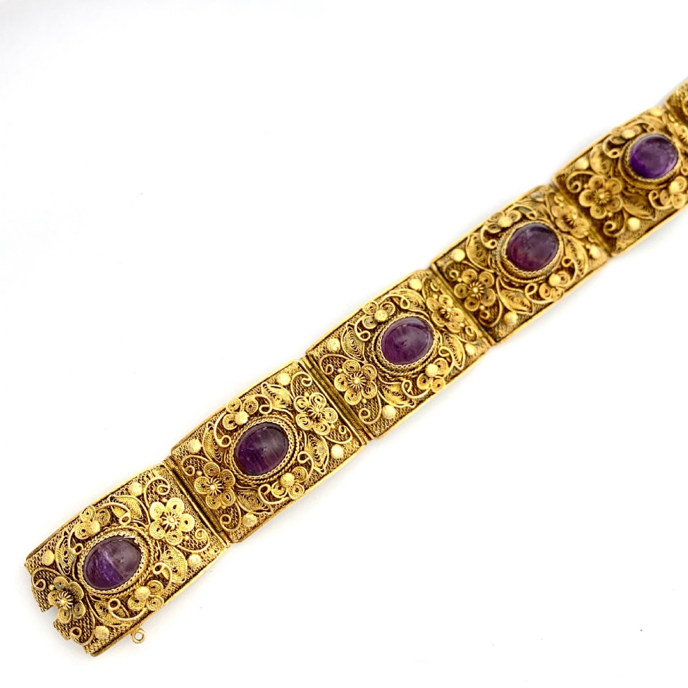 RESERVED for NC • Chinese Late Art Deco Amethyst Silver Gilt Filigree Bracelet View VI