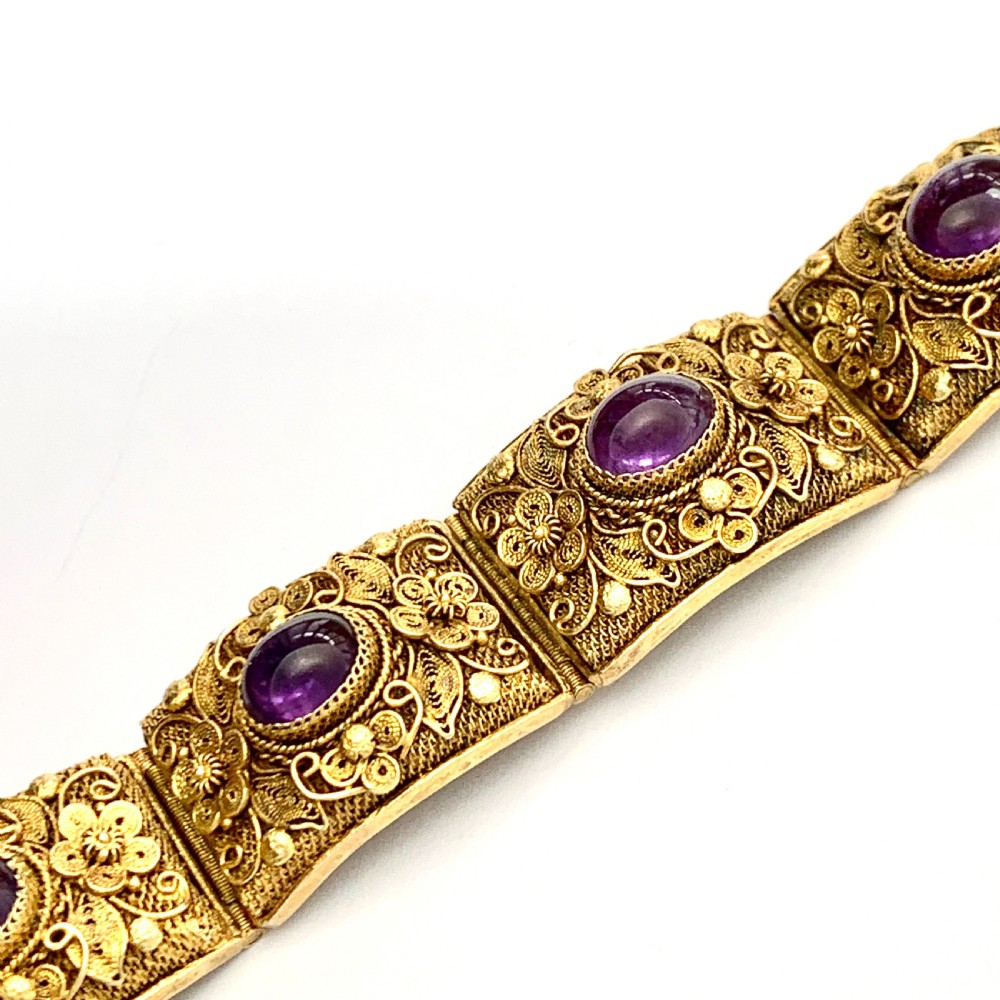 RESERVED for NC • Chinese Late Art Deco Amethyst Silver Gilt Filigree Bracelet View VII