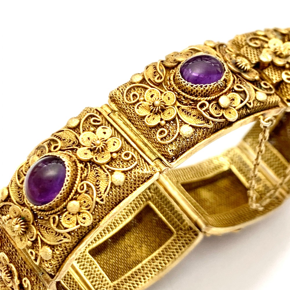 RESERVED for NC • Chinese Late Art Deco Amethyst Silver Gilt Filigree Bracelet View VIII