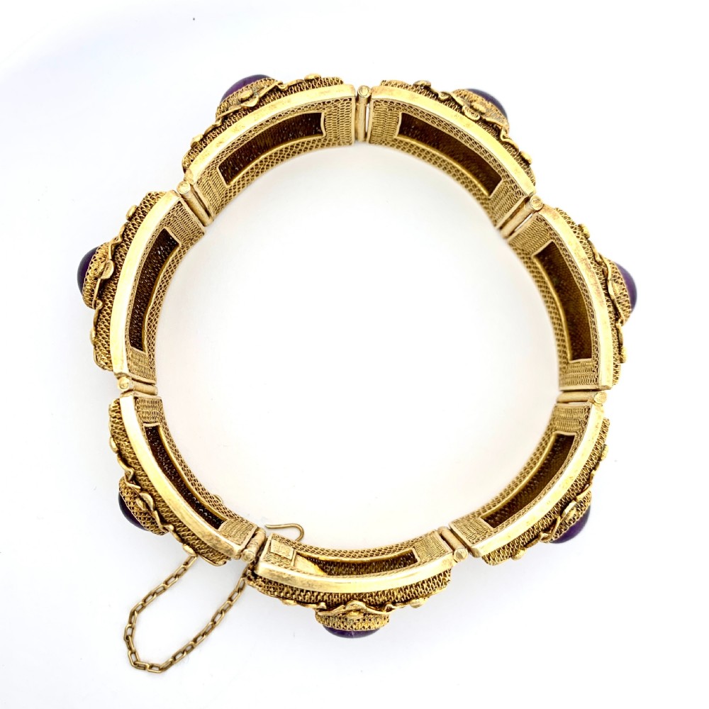 RESERVED for NC • Chinese Late Art Deco Amethyst Silver Gilt Filigree Bracelet View IX