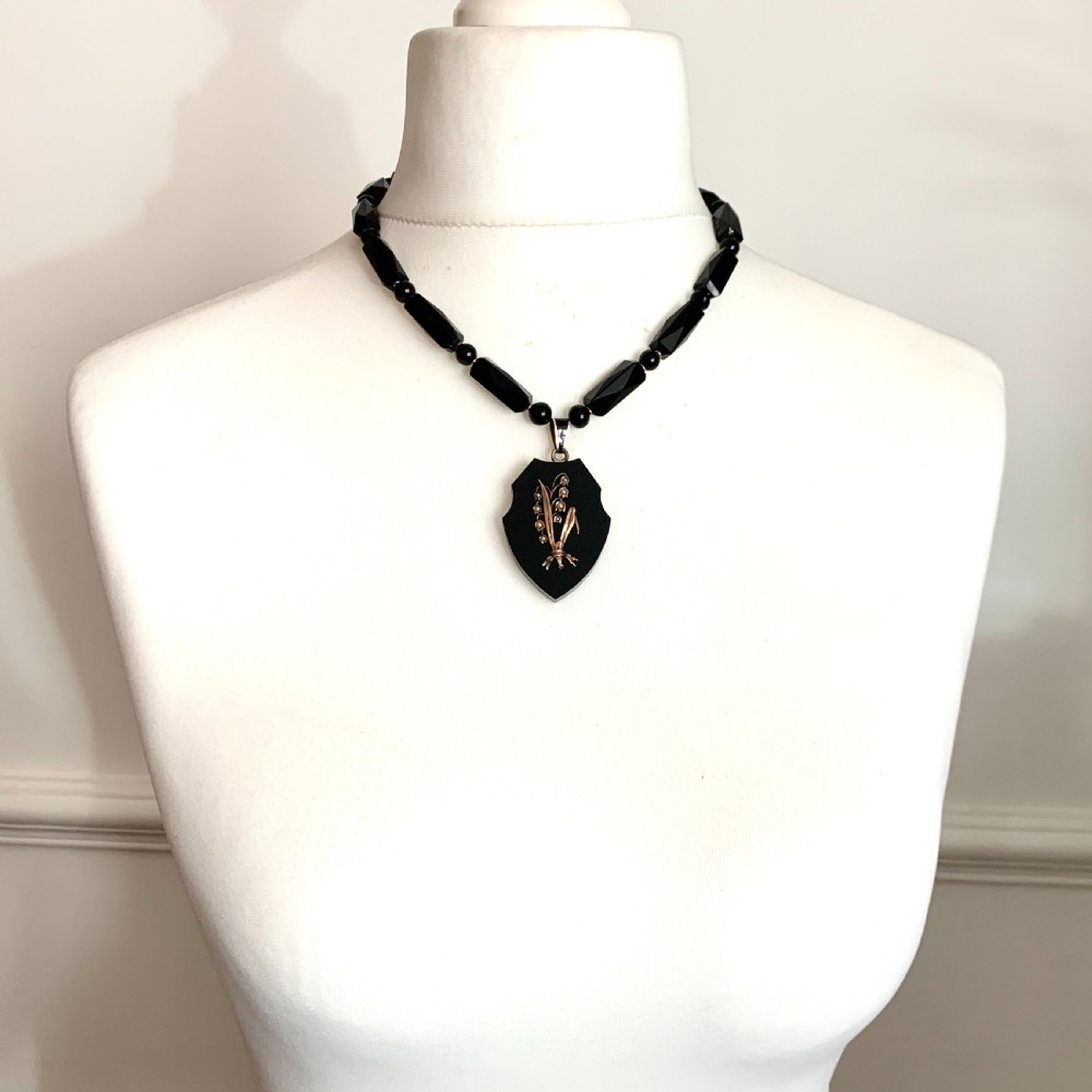 Victorian French Jet and Pearl Lily of the Valley Locket Necklace View IX