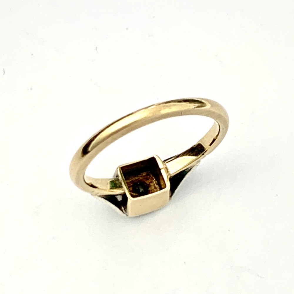 Antique 9CT Gold Square Face Diamond Solitaire Ring • Engagement Ring View III