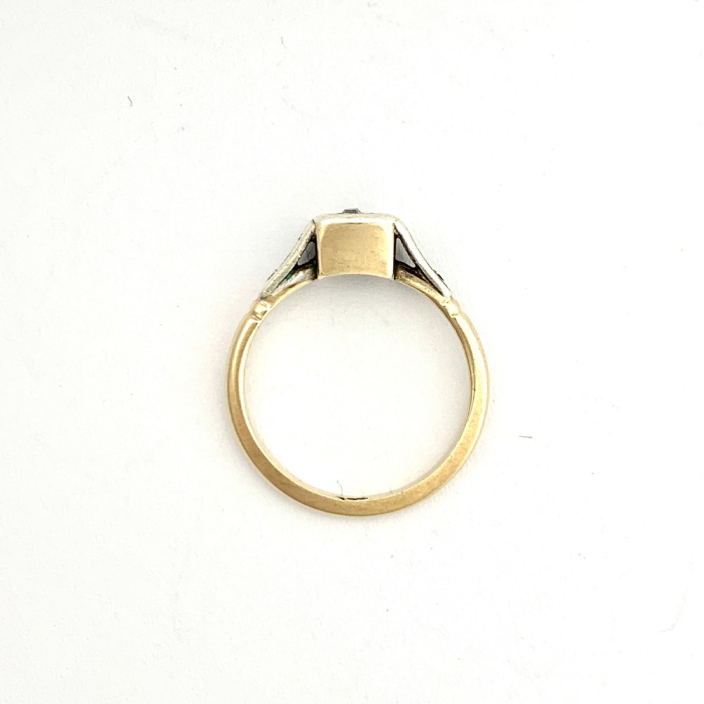 Antique 9CT Gold Square Face Diamond Solitaire Ring • Engagement Ring View IV