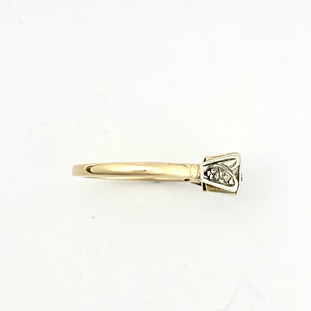 Antique 9CT Gold Square Face Diamond Solitaire Ring • Engagement Ring View VIII