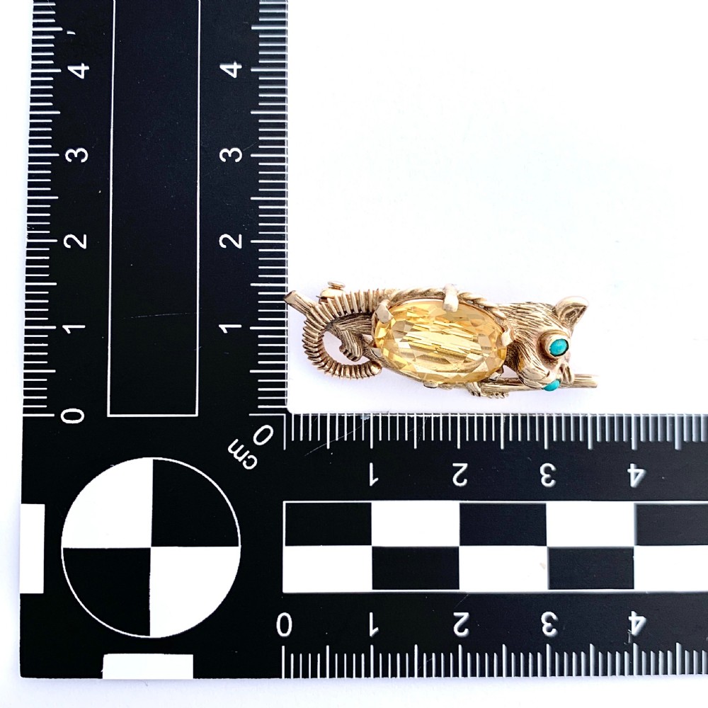 Vintage 9CT Gold Turquoise Citrine Bush Baby Brooch View II