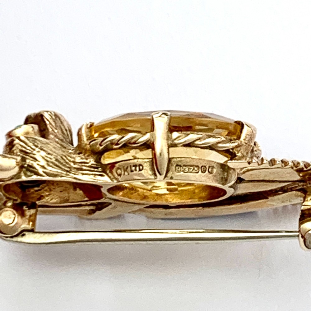 Vintage 9CT Gold Turquoise Citrine Bush Baby Brooch View VI
