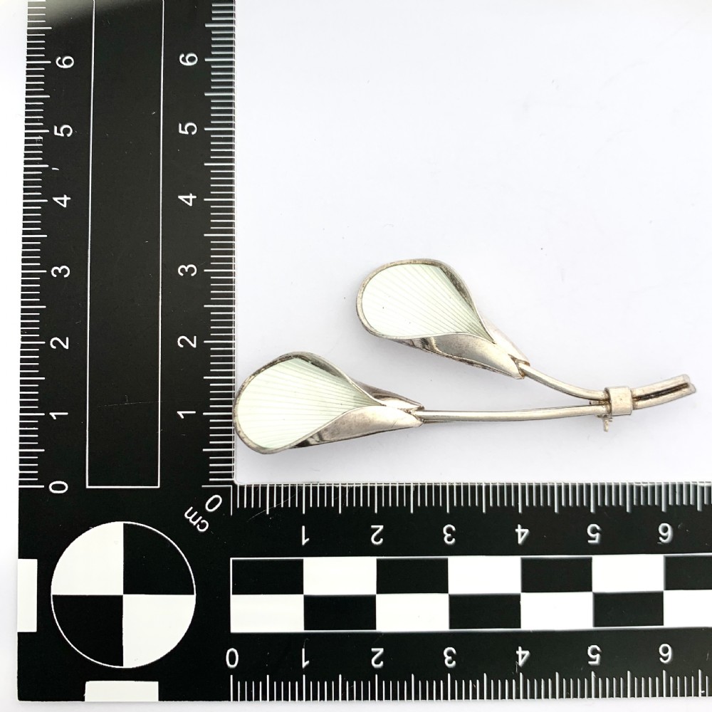 J Tostrup Norway White Enamel Sterling Silver Modernist Lily Flower Brooch View II