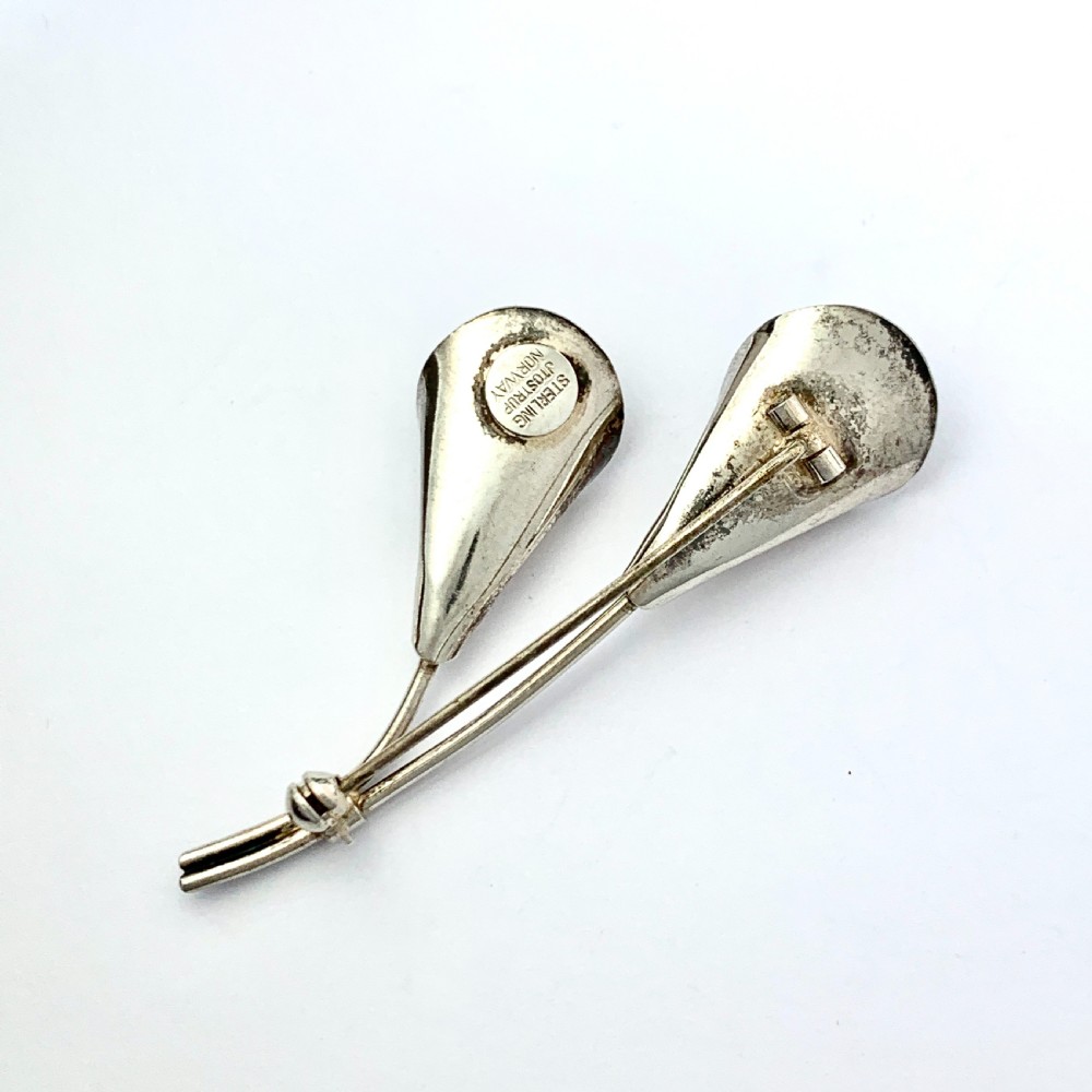 J Tostrup Norway White Enamel Sterling Silver Modernist Lily Flower Brooch View V