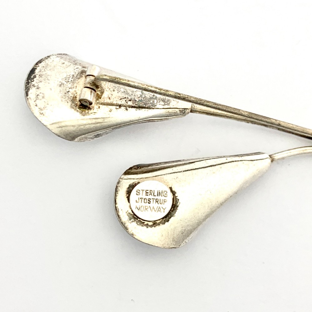 J Tostrup Norway White Enamel Sterling Silver Modernist Lily Flower Brooch View VI