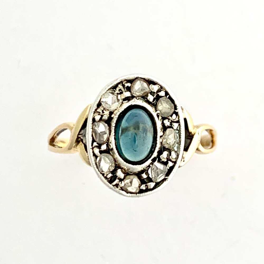 Antique Rose Cut Diamond Sapphire Halo Ring
