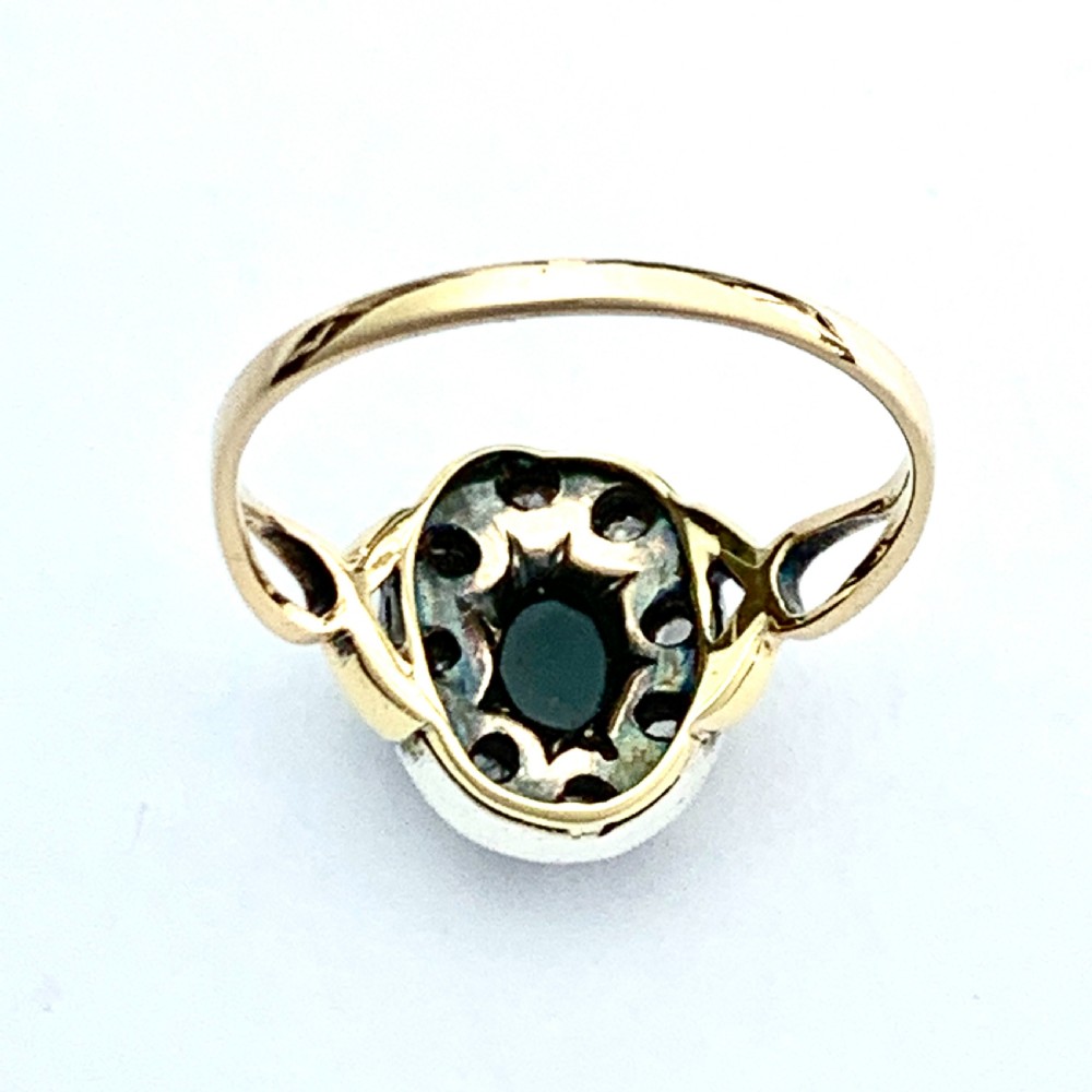 Antique Rose Cut Diamond Sapphire Halo Ring View II