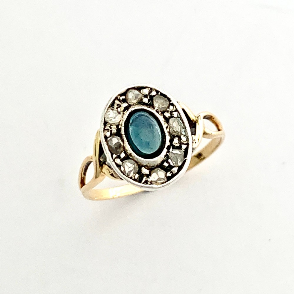 Antique Rose Cut Diamond Sapphire Halo Ring View III