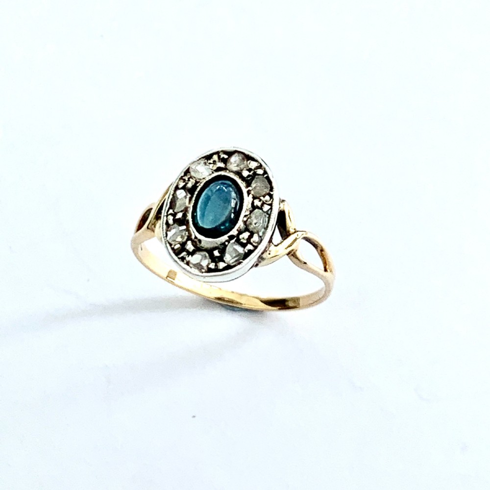 Antique Rose Cut Diamond Sapphire Halo Ring View IV