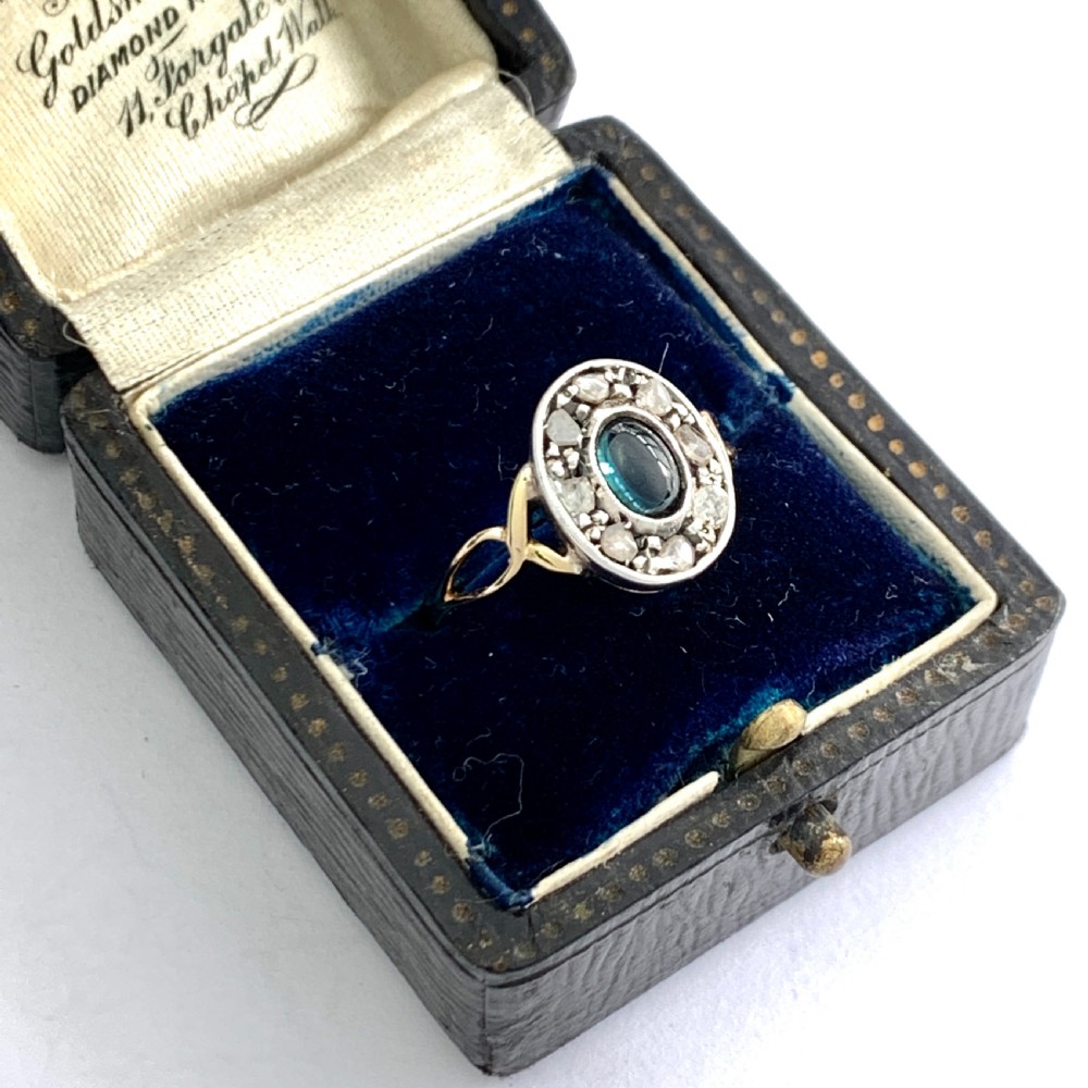 Antique Rose Cut Diamond Sapphire Halo Ring View VI