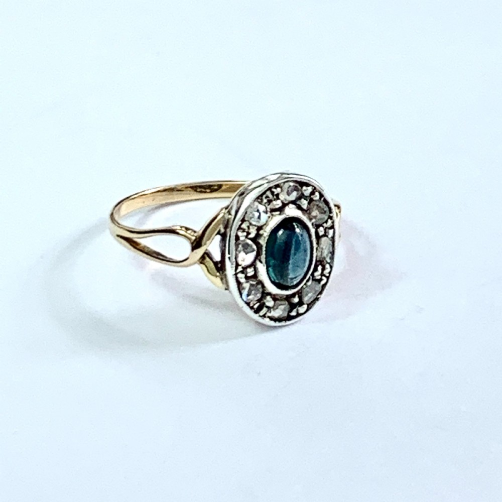 Antique Rose Cut Diamond Sapphire Halo Ring View VIII