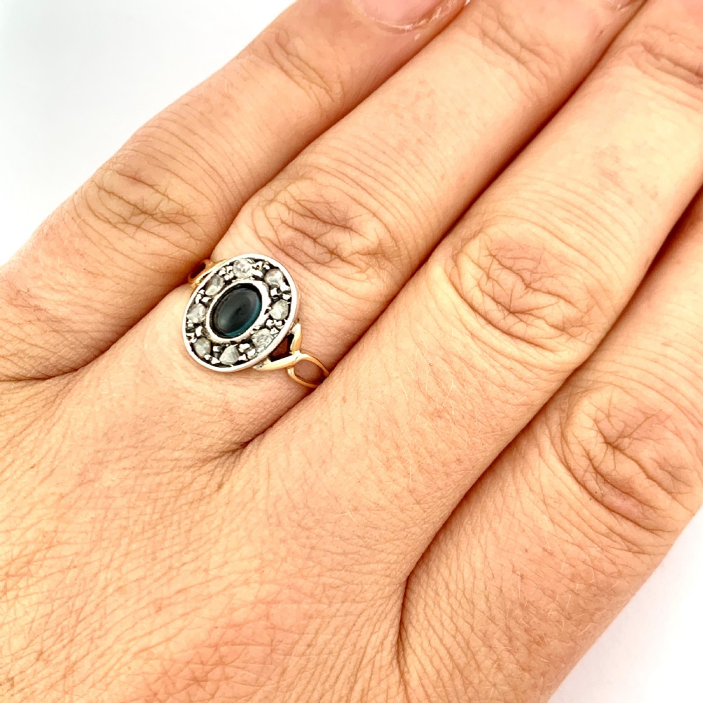 Antique Rose Cut Diamond Sapphire Halo Ring View IX