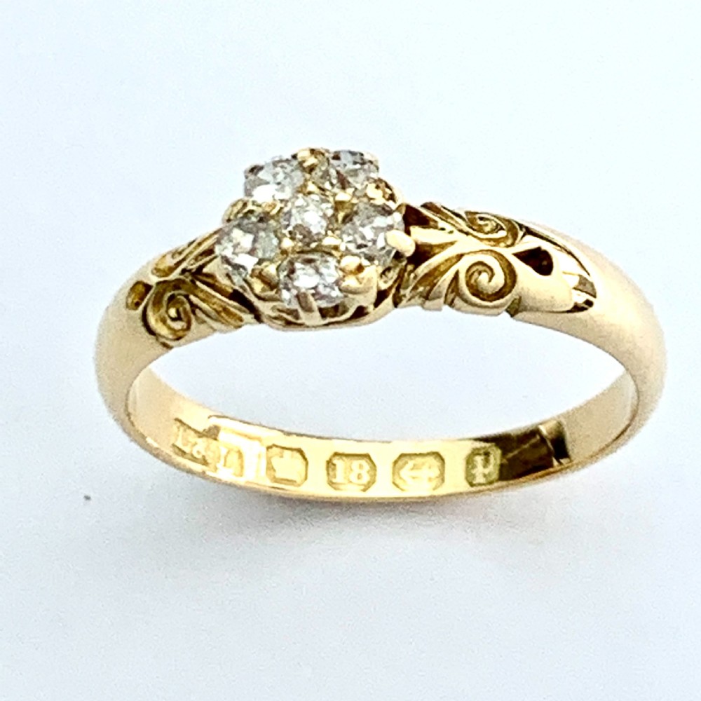 Victorian 18CT Gold Diamond Cluster Ring • Engagement Ring