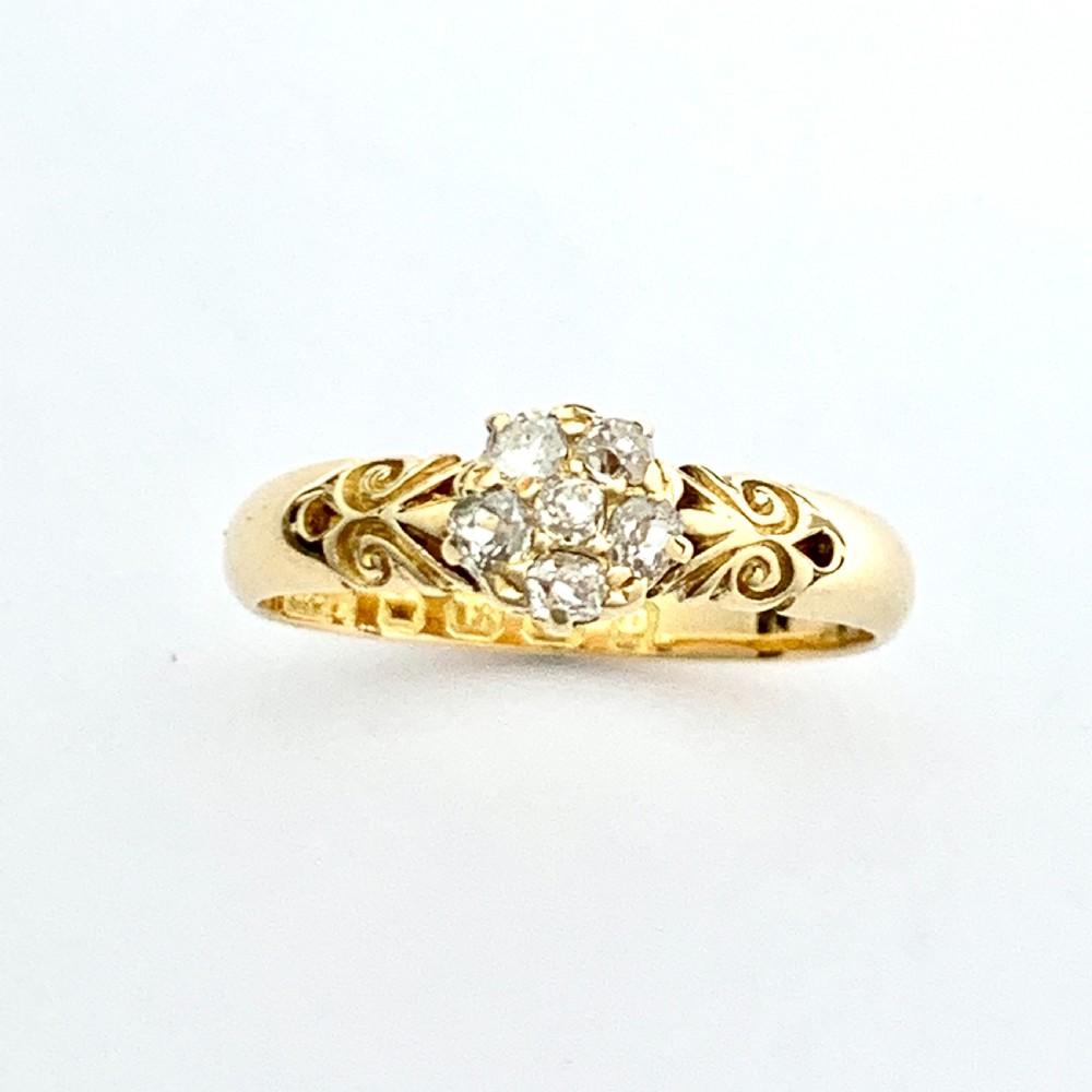 Victorian 18CT Gold Diamond Cluster Ring • Engagement Ring View III