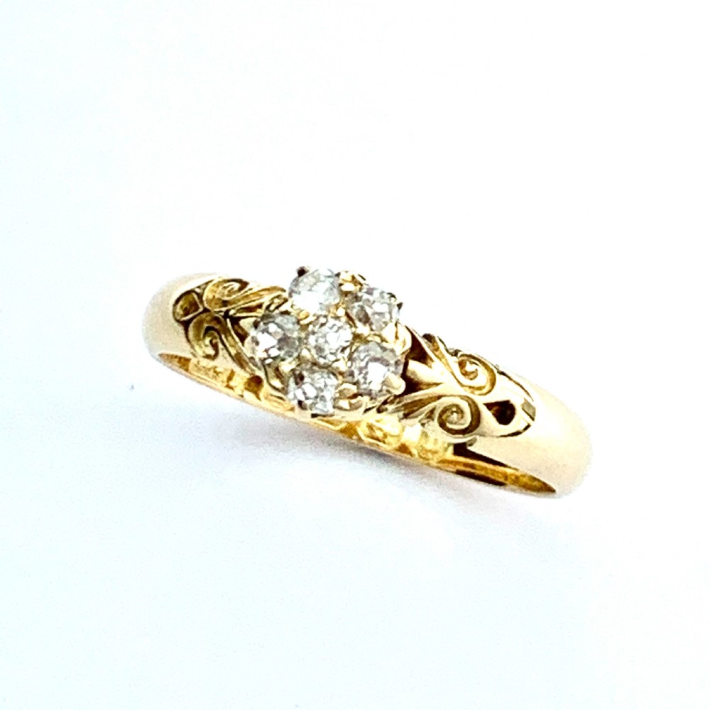 Victorian 18CT Gold Diamond Cluster Ring • Engagement Ring View IV