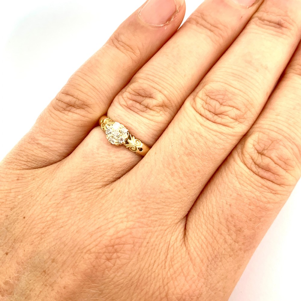 Victorian 18CT Gold Diamond Cluster Ring • Engagement Ring View VI