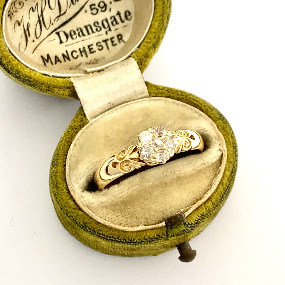 Victorian 18CT Gold Diamond Cluster Ring • Engagement Ring View VII