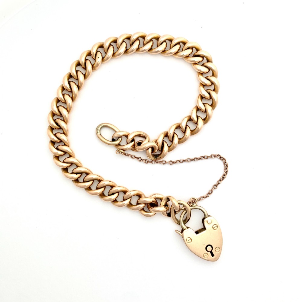 Antique 15CT Rose Gold Curb Chain Bracelet with Padlock View III