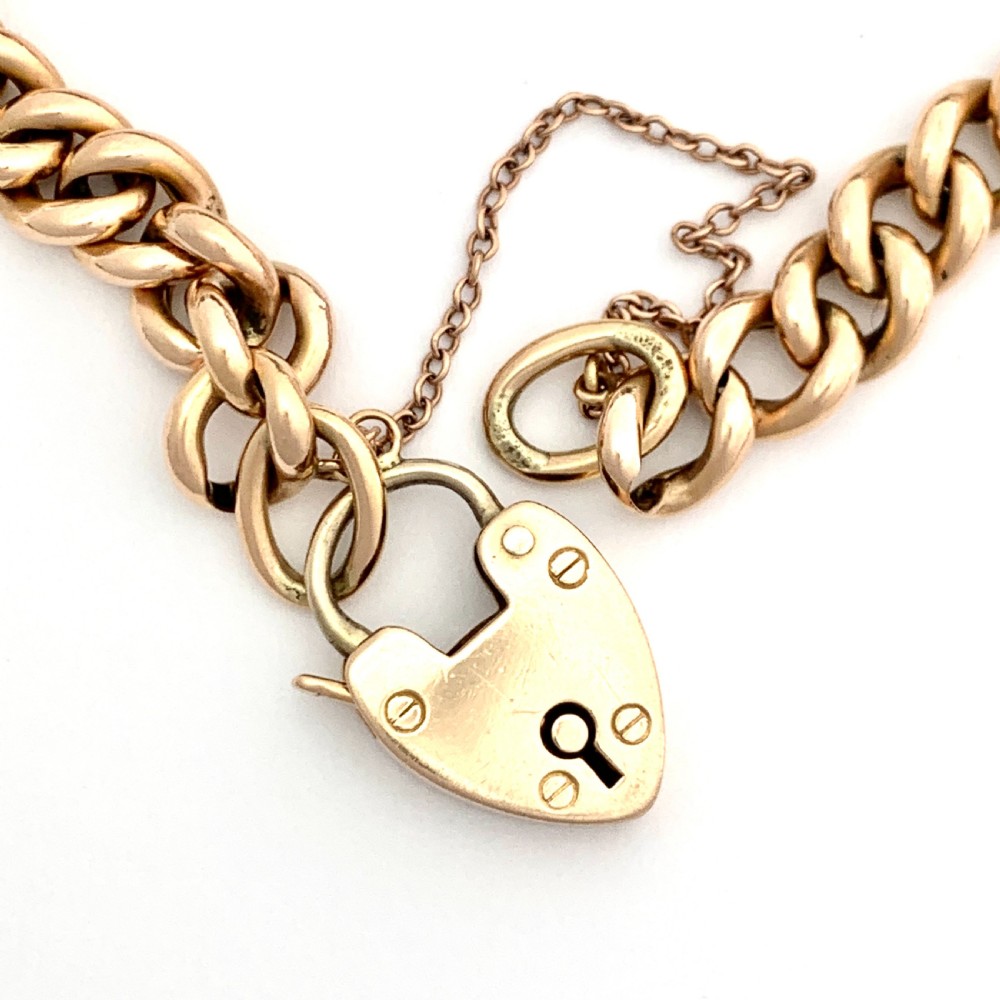 Antique 15CT Rose Gold Curb Chain Bracelet with Padlock View IV
