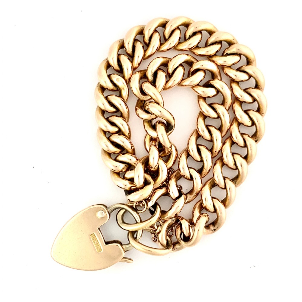 Antique 15CT Rose Gold Curb Chain Bracelet with Padlock View V