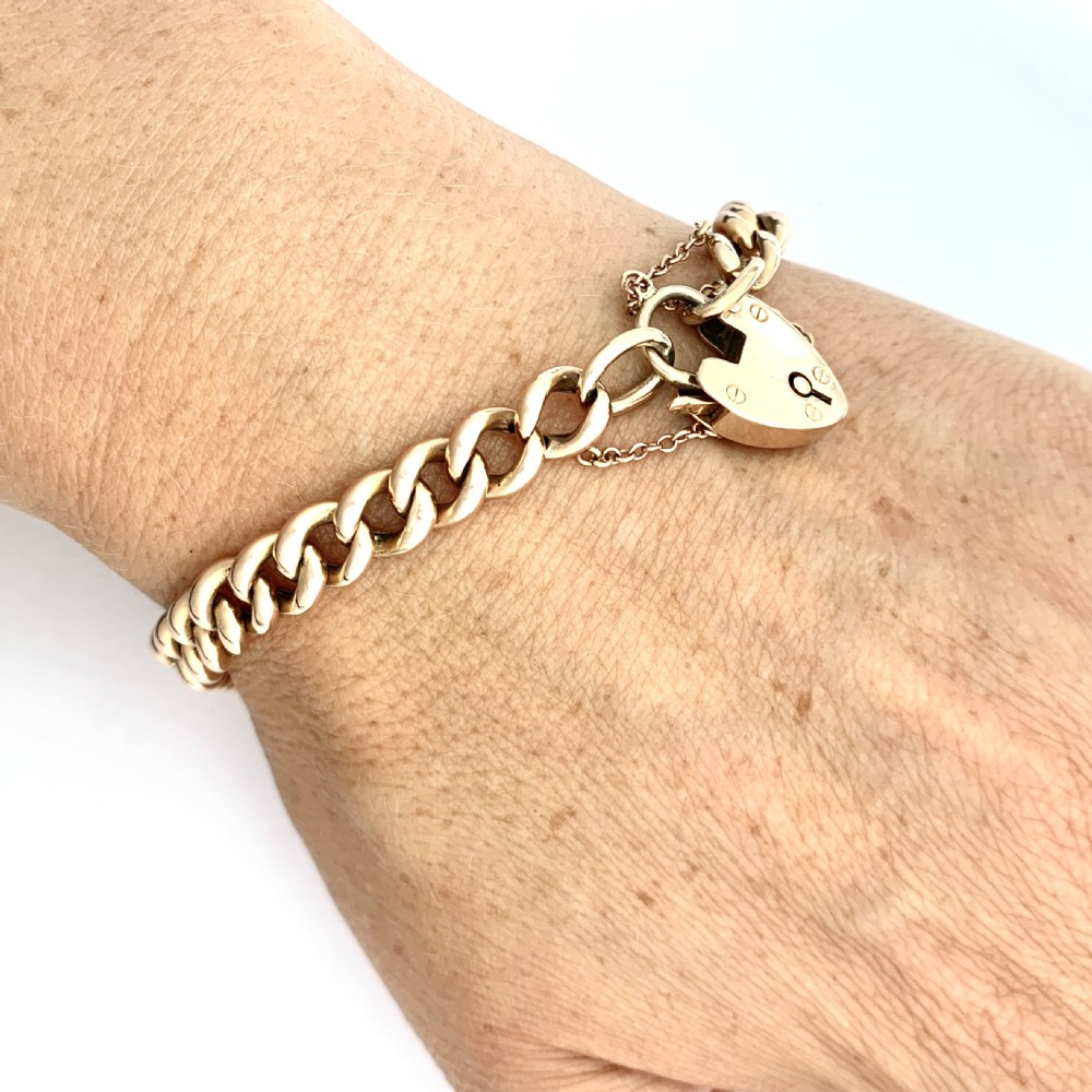 Antique 15CT Rose Gold Curb Chain Bracelet with Padlock View VI