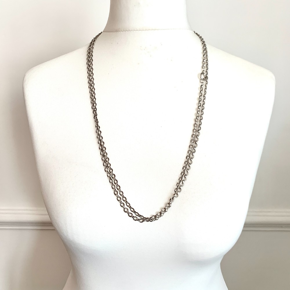Antique Very Long Silver Longuard Chain View VIII