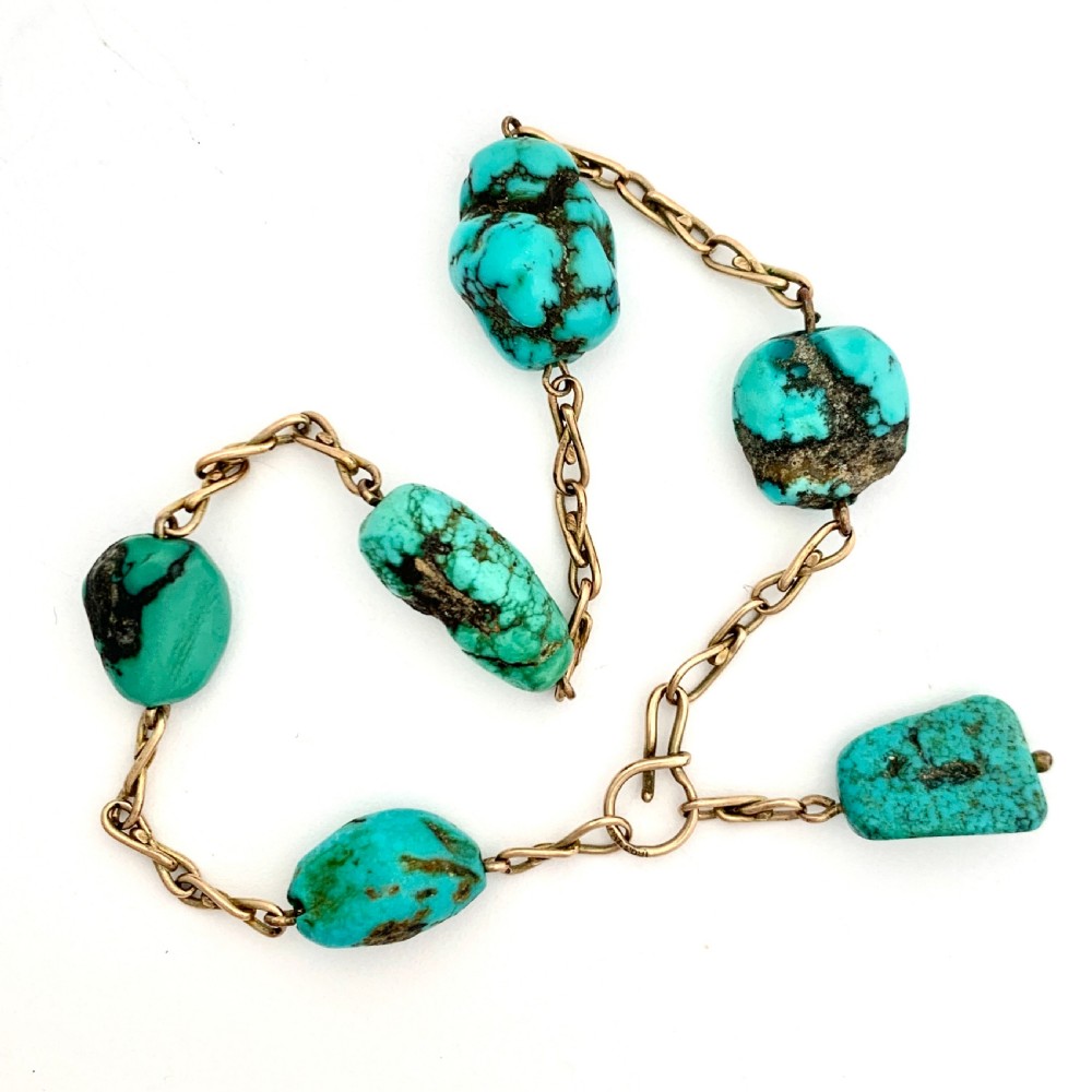 Liberty & Co Arts and Crafts Raw Turquoise Matrix Gold Chain Bracelet View V