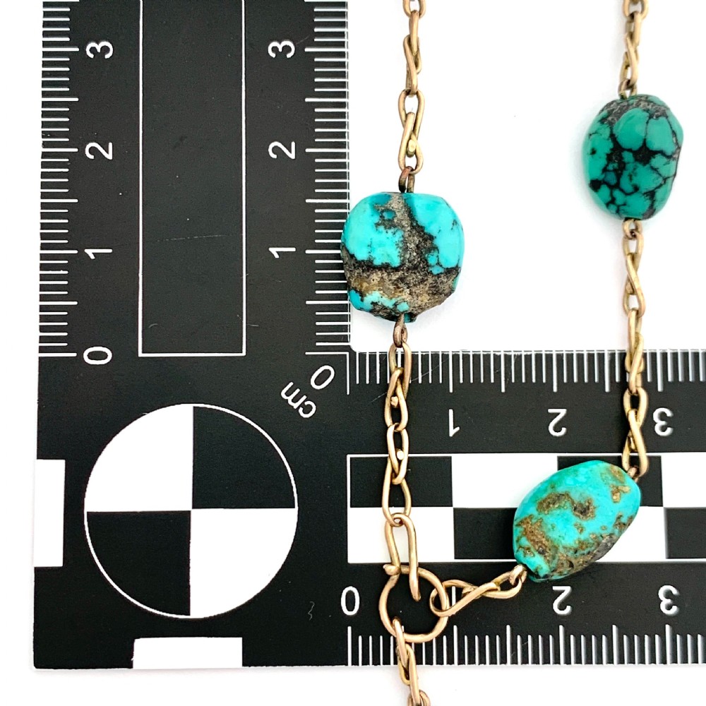 Liberty & Co Arts and Crafts Raw Turquoise Matrix Gold Chain Bracelet View VI