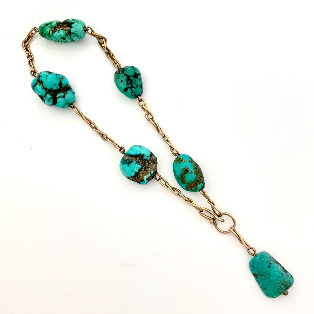 Liberty & Co Arts and Crafts Raw Turquoise Matrix Gold Chain Bracelet View VIII