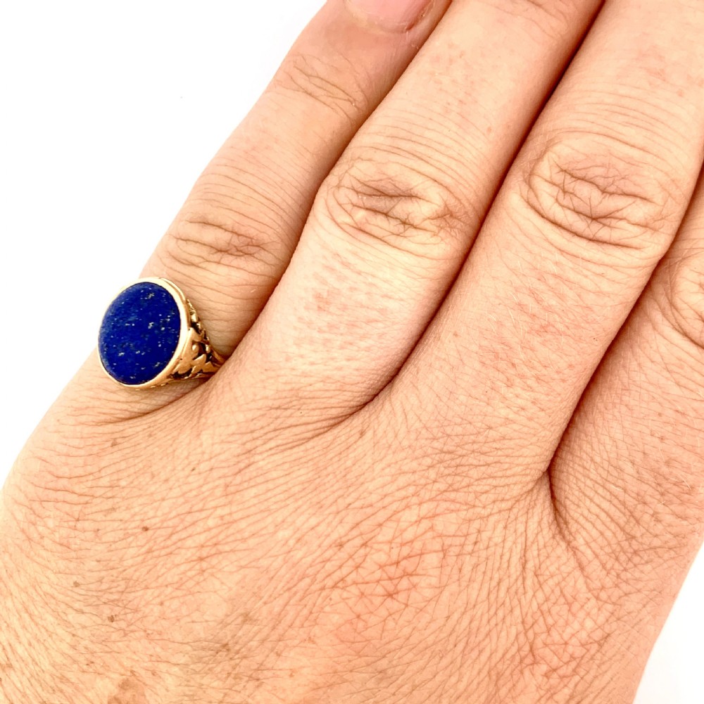 Arts and Crafts Lapis Lazuli 10CT Gold Ring by MB Bryant & Co  View II