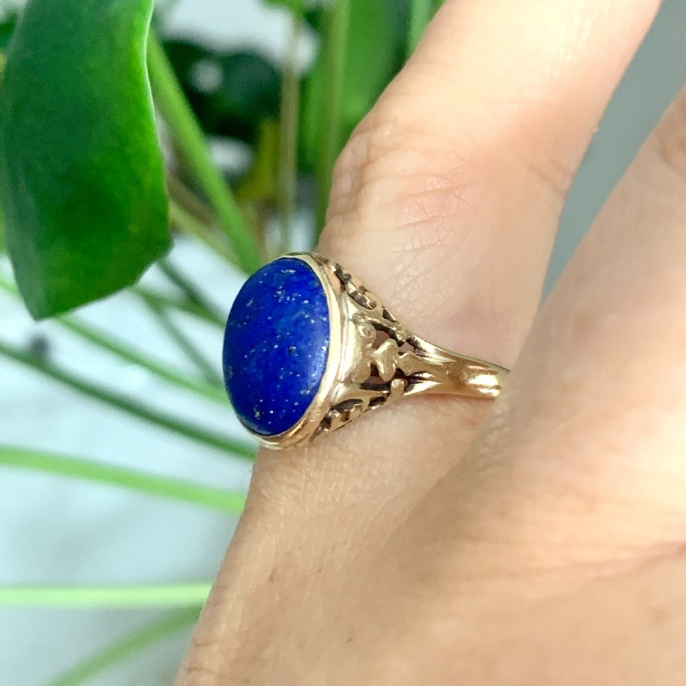 Arts and Crafts Lapis Lazuli 10CT Gold Ring by MB Bryant & Co  View X