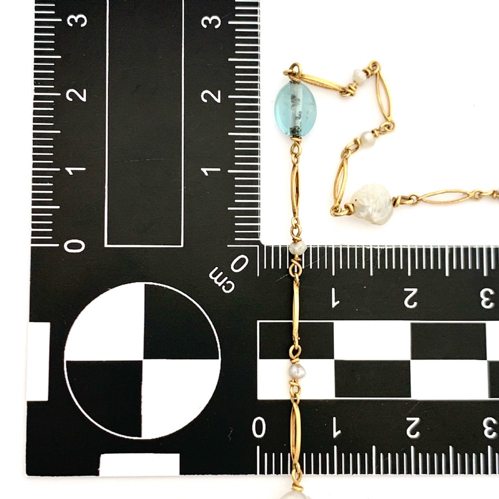 Murrle Bennett Arts and Crafts 9CT Gold Aquamarine and Pearl Necklace View II
