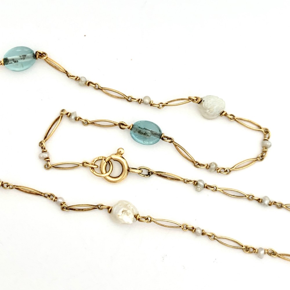 Murrle Bennett Arts and Crafts 9CT Gold Aquamarine and Pearl Necklace View III