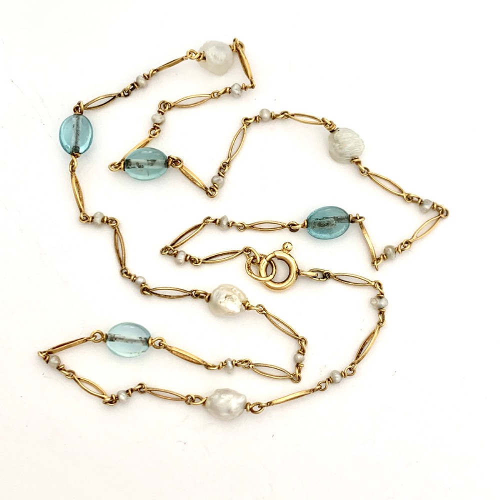 Murrle Bennett Arts and Crafts 9CT Gold Aquamarine and Pearl Necklace View IV