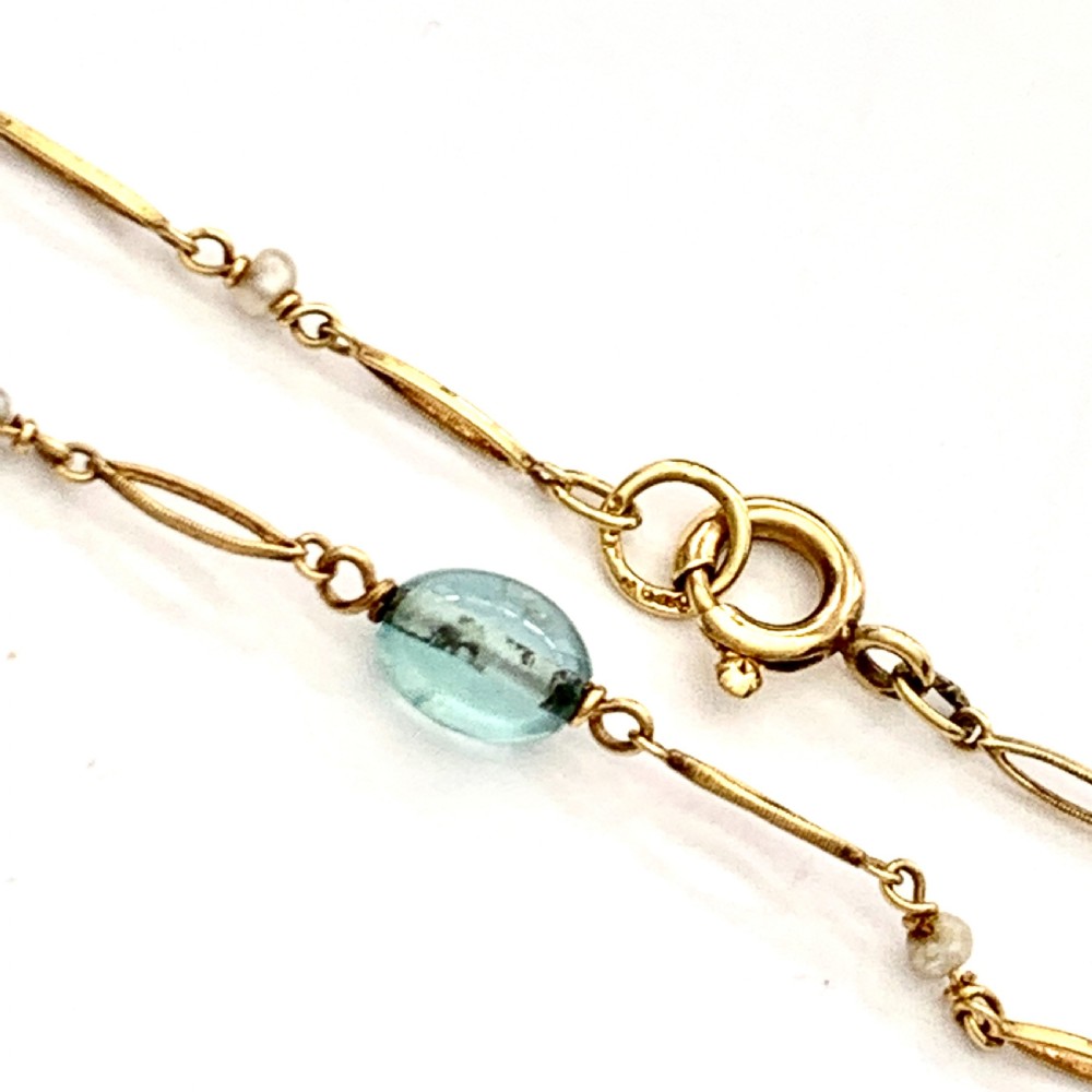 Murrle Bennett Arts and Crafts 9CT Gold Aquamarine and Pearl Necklace View V