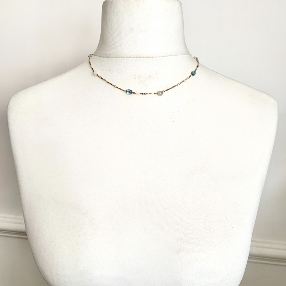 Murrle Bennett Arts and Crafts 9CT Gold Aquamarine and Pearl Necklace View VII
