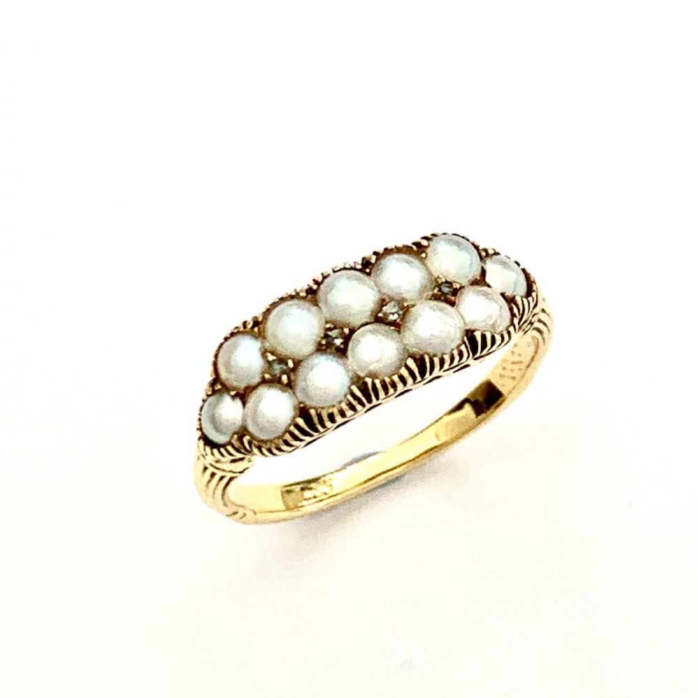 Victorian 18CT Gold Double Row Pearl and Diamond Ring View III
