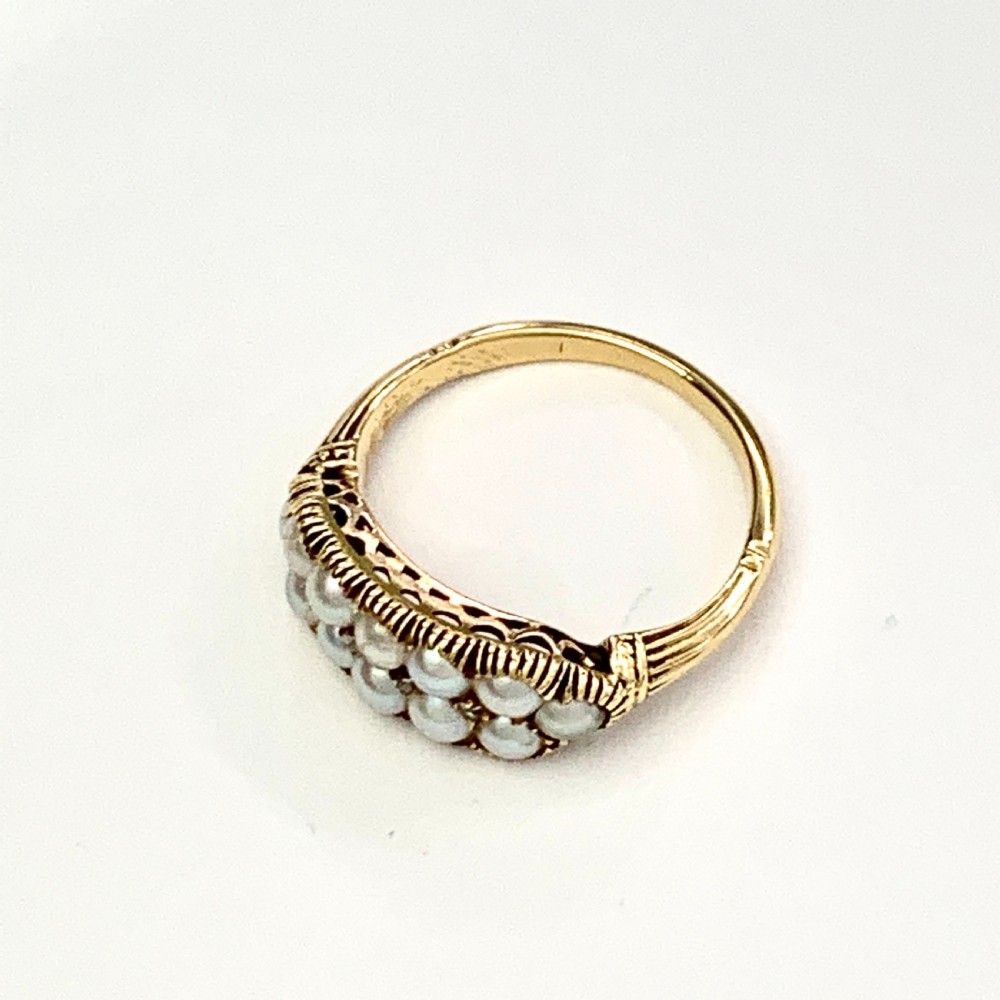 Victorian 18CT Gold Double Row Pearl and Diamond Ring View IV