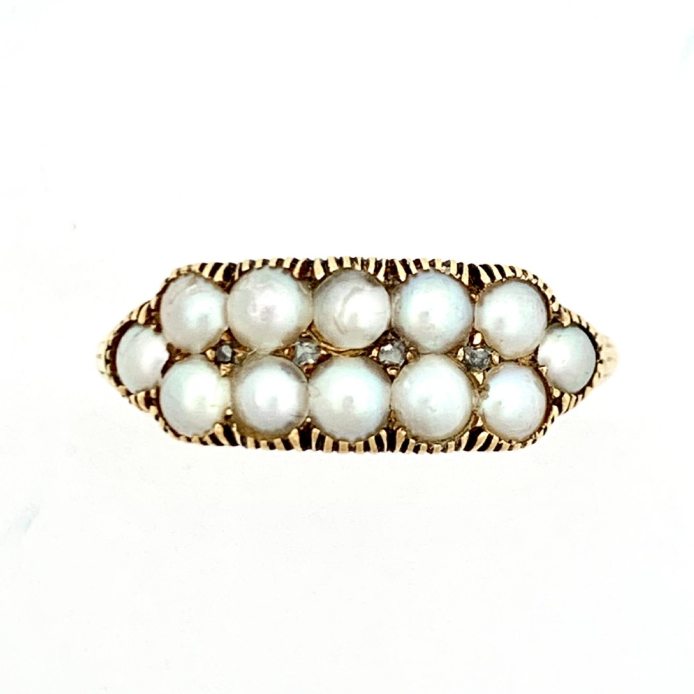 Victorian 18CT Gold Double Row Pearl and Diamond Ring View VII