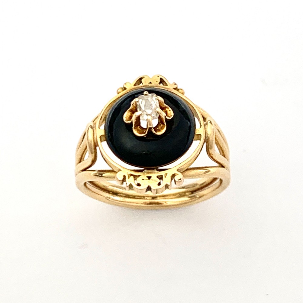 Victorian 18CT Gold Diamond and Enamel Dome Ring