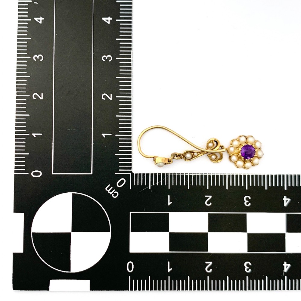 Edwardian 15CT Gold Amethyst Pearl Flower Earrings View IV