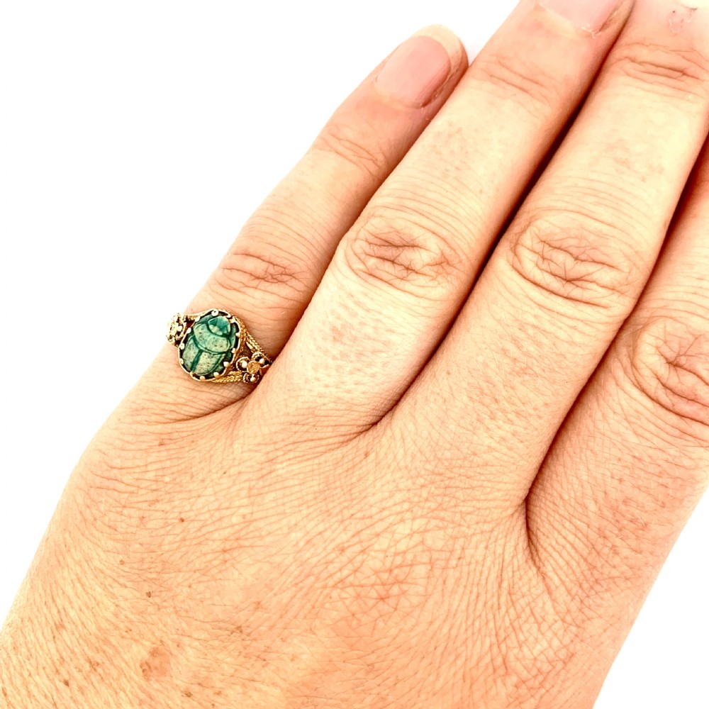 18CT Gold Turquoise Faience Ancient Egyptian Scarab Ring View II