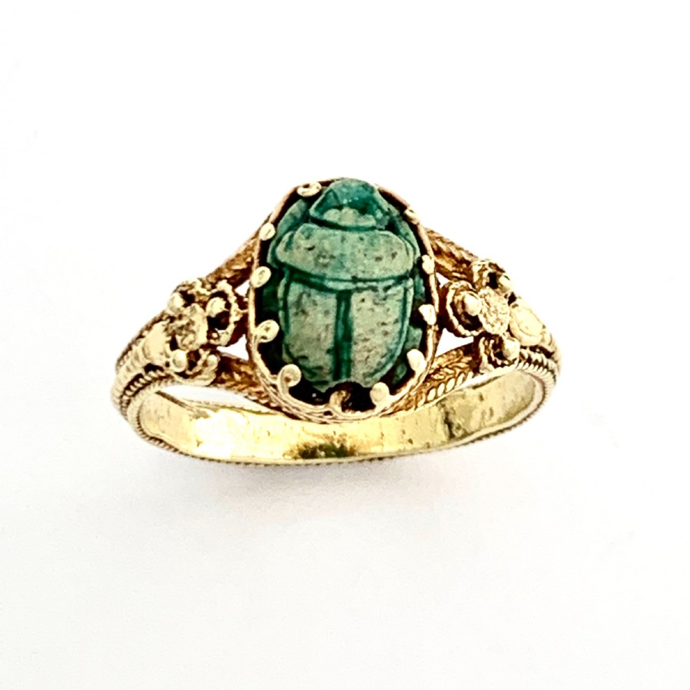 18CT Gold Turquoise Faience Ancient Egyptian Scarab Ring View IV