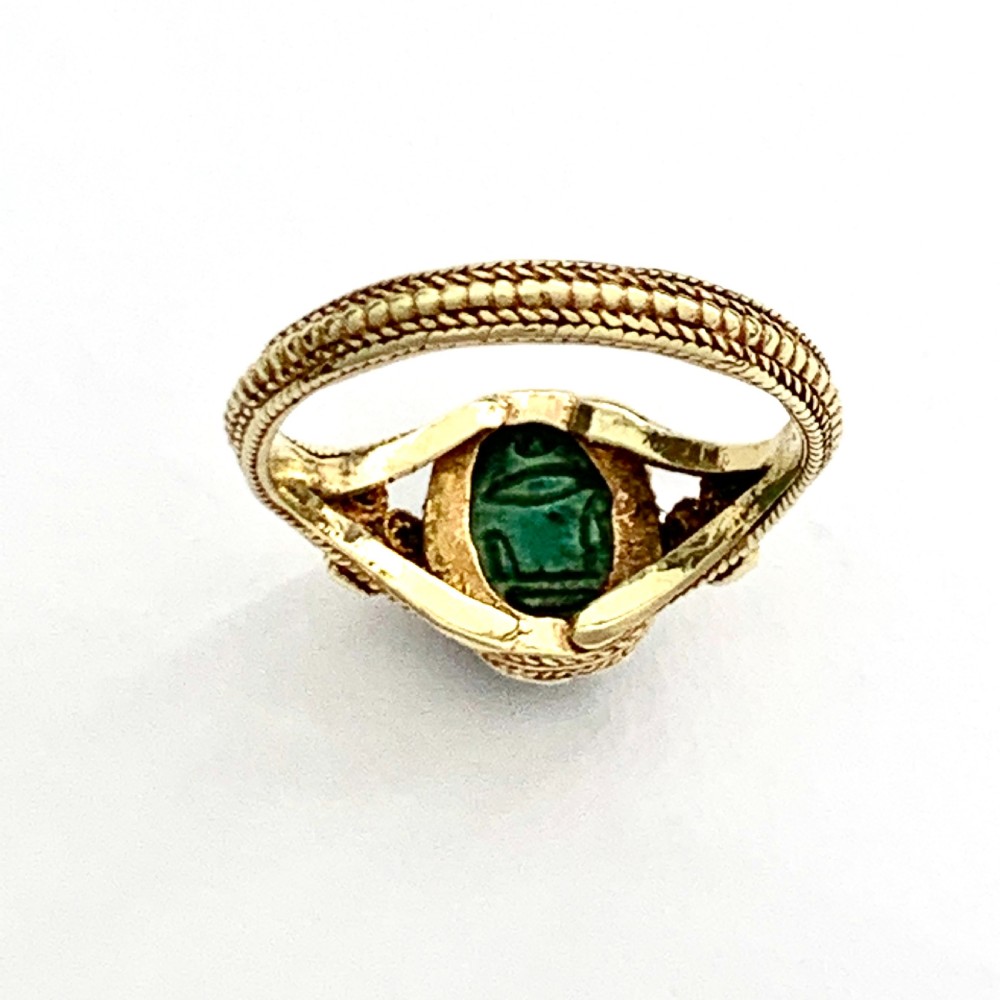 18CT Gold Turquoise Faience Ancient Egyptian Scarab Ring View V