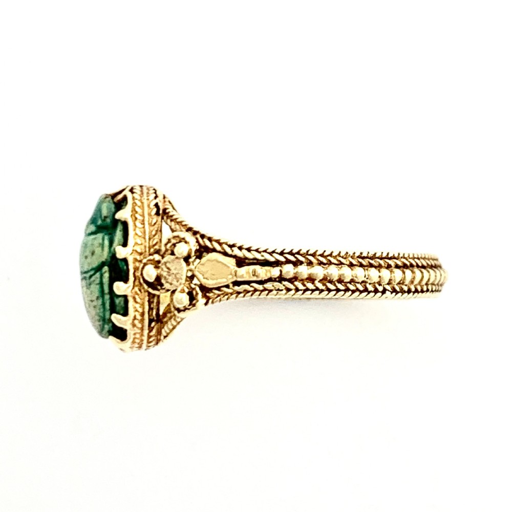 18CT Gold Turquoise Faience Ancient Egyptian Scarab Ring View VI