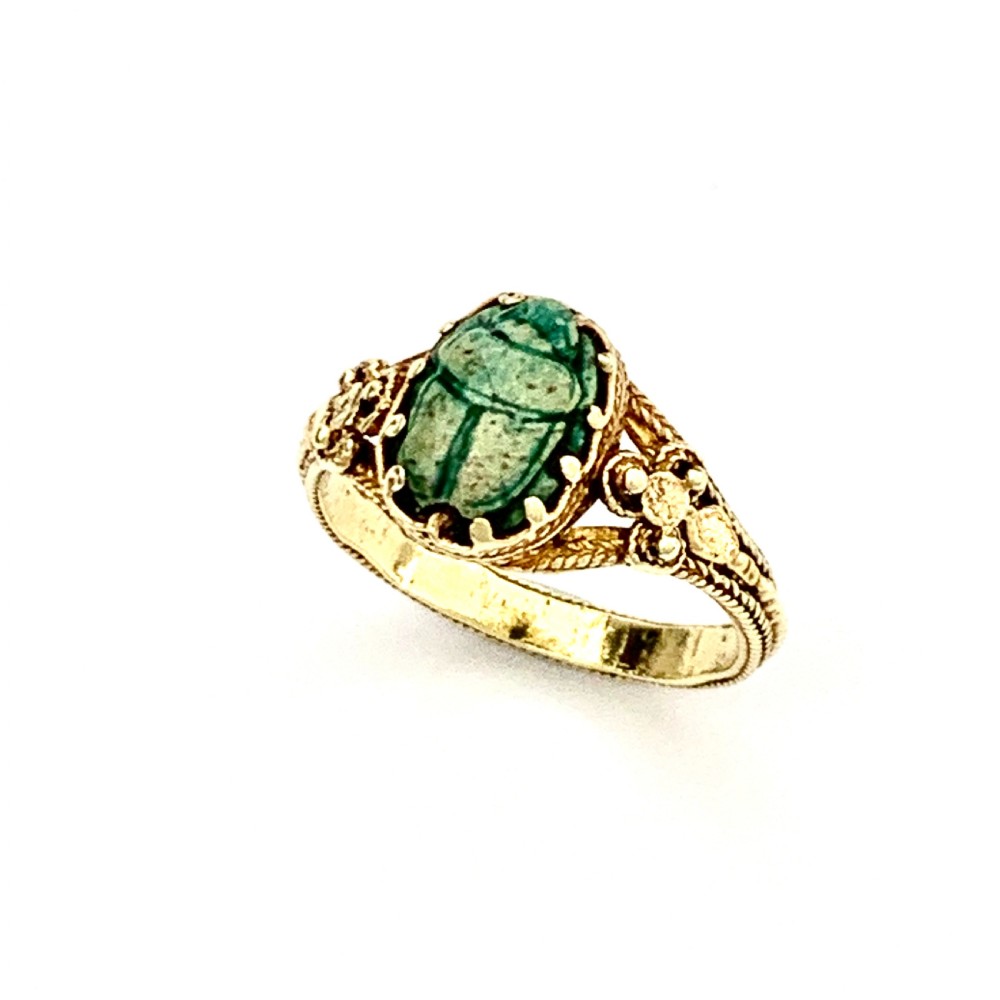 18CT Gold Turquoise Faience Ancient Egyptian Scarab Ring View VII